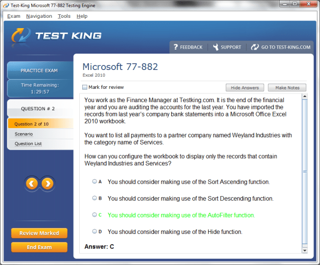 microsoft 2010 excel test
